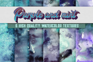 6 Purple and Mint Watercolor Textures and Backgrounds