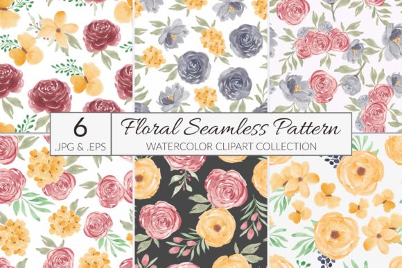 6 Watercolor Flower Seamless Pattern and Patterns
