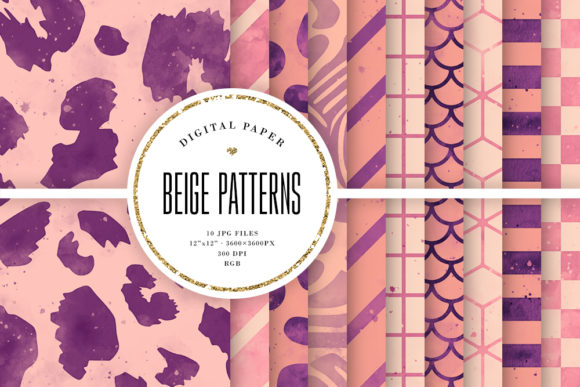 Beige Digital Paper, Watercolor Patterns