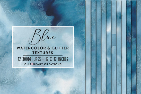Blue Glitter Watercolor Digital Papers and Backgrounds