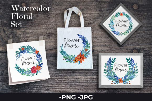 Blue Watercolor Floral Wreath Bouquet Crafts
