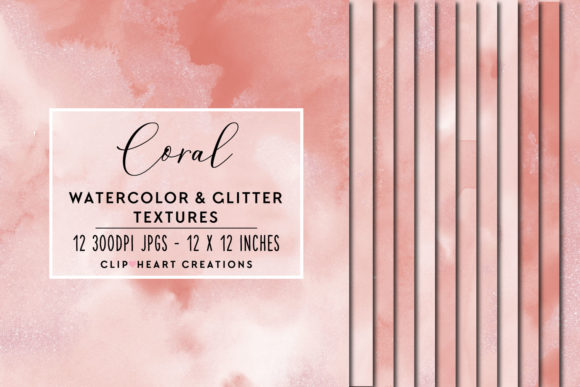 Coral Glitter Watercolor Digital Papers and Backgrounds