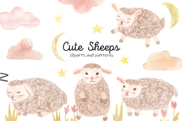 Cute Watercolor Sheeps. Crafts Inspiration
