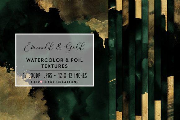 Emerald Gold Watercolor and Backgrounds