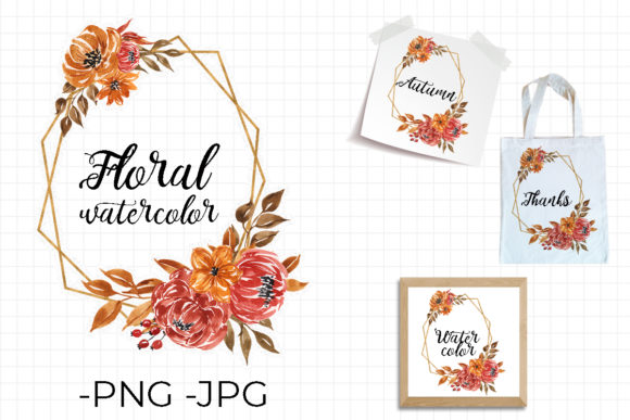 Floral Autumn Frame Watercolor Set for Crafts