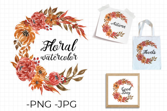 Floral Watercolor Wreath Autumn Set 2 for Crafts