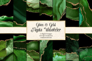Green and Gold Agate Watercolor Textures
