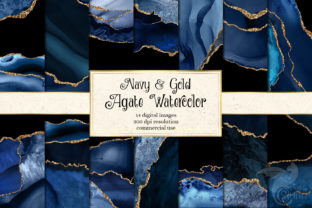 Navy and Gold Agate Watercolor Textures