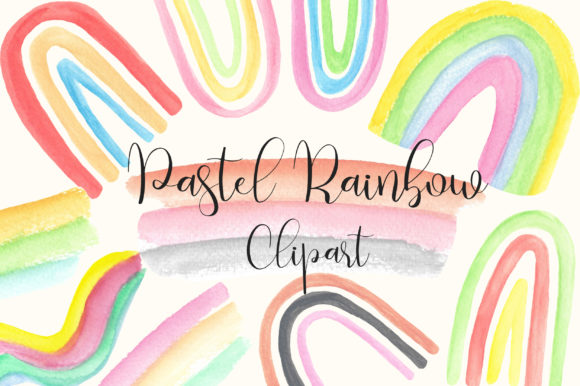Pastel Rainbow Watercolor Clip Art