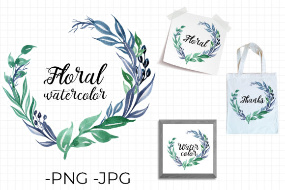 Sky Blues Watercolor Floral Wreath Set for Crafts