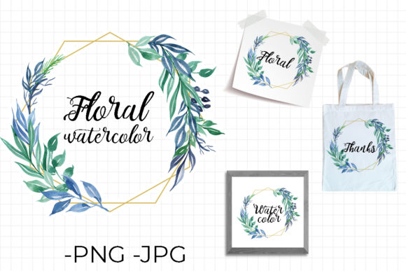Sky Blues Watercolor Leaf Floral Frame Crafts
