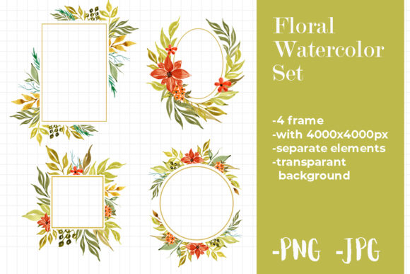 Watercolor Autumnal Floral Fall Frame for Crafts