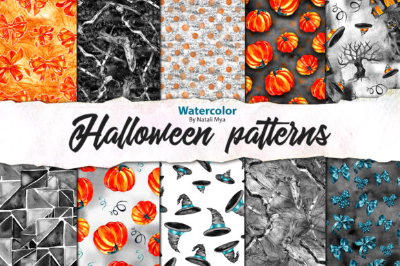 Watercolor Halloween Pattern Paper Pack