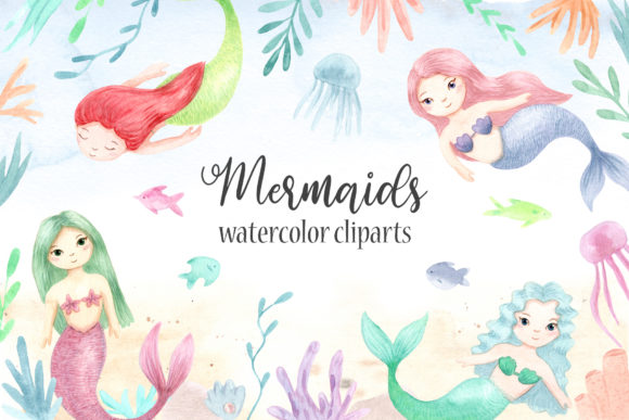 Watercolor Mermaids. Cliparts for Crafts