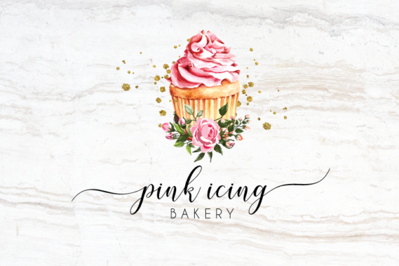 Watercolor Pink Cupcake Logo Design and Logos