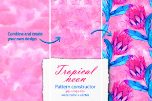 Watercolor Tropic Neon Seamless Patterns